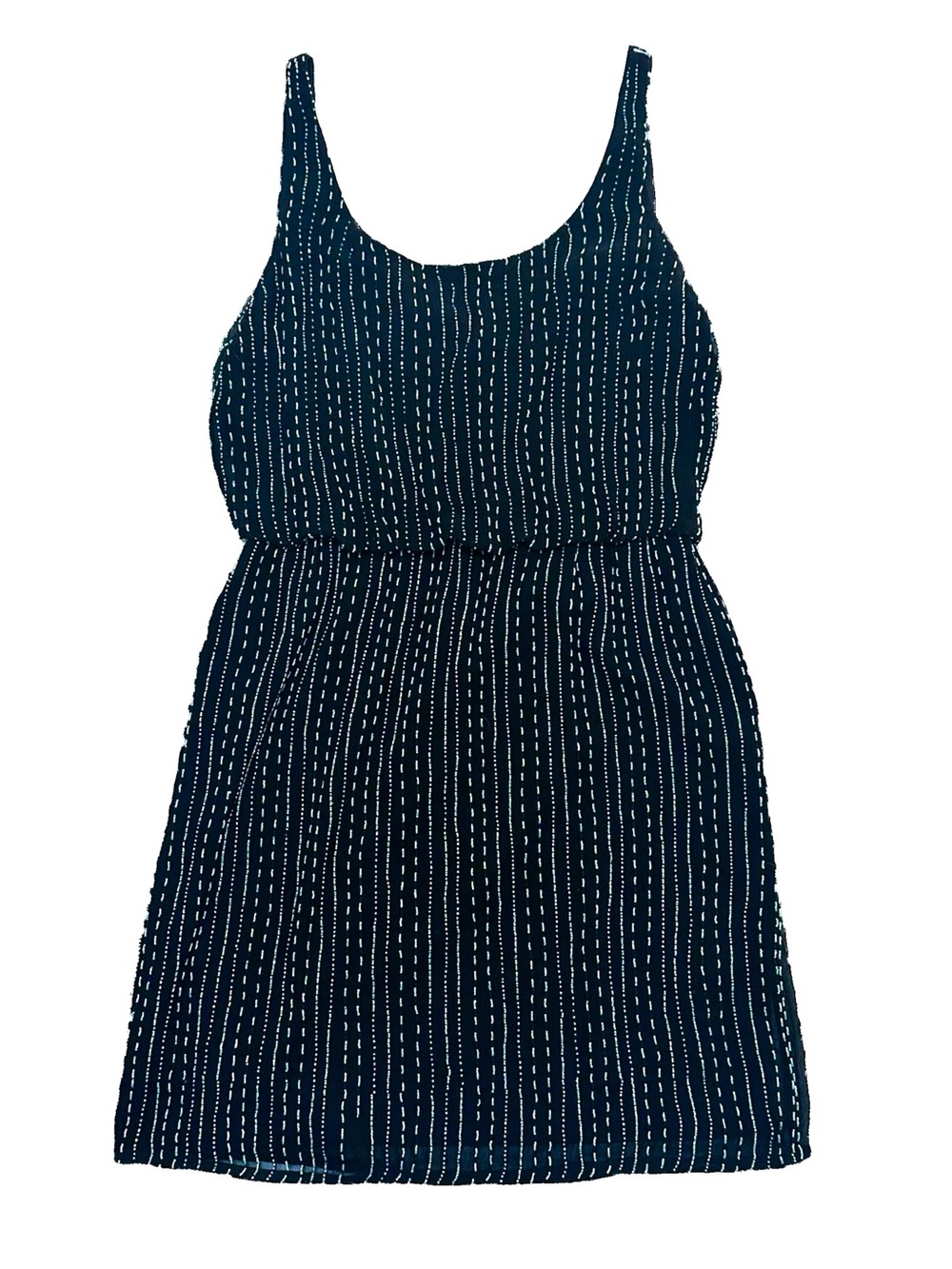 Alice + Olivia Gabby Silk Chiffon Beaded Minidress Black Seafoam Green Stripe